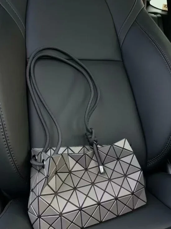 ISSEY MIYAKE Grey Tone Geometric Lingge Handbag Minimalist Commuter Style - Picture 3 of 4